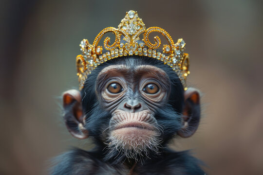 Big boss monkey with a golden crown on his head