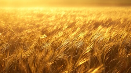Obraz premium A golden field of wheat gently sways in the breeze, creating a sea of undulating waves under the soft glow of the setting sun. The image captures the essence of yielding to the natural rhythm of life