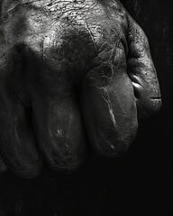 A gritty black-and-white close-up capturing the texture and details of a well-worn knuckle duster, emphasizing the scars and scratches from its history.