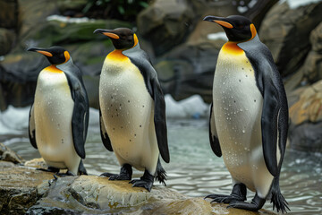 Fototapeta premium Funny penguins walk in the snow