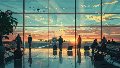 Passengers at the airport waiting for a flight