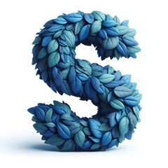 The letter S is made out of blue Leaves, Isolated on a white background, leaves font concept, Creative Alphabet, Letters, Natural Blue
