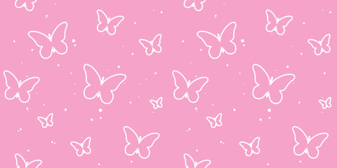 modern butterfly, seamless pattern. butterfly silhouette, simple, repet background. cute, pink drawing for a girl. for print, paper, postcards. art vector illustration. barbie style