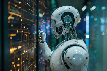 Fototapeta premium Cyborg robot, artificial intelligence, future technologies