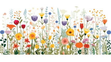 Obraz na płótnie Canvas A field of wildflowers in full bloom flat vector isolated
