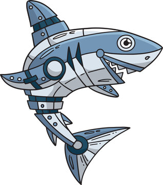 Robot Shark Cartoon Colored Clipart Illustration