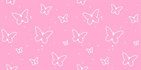 modern butterfly, seamless pattern. butterfly silhouette, simple, repet background. cute, pink drawing for a girl. for print, paper, postcards. art  illustration.