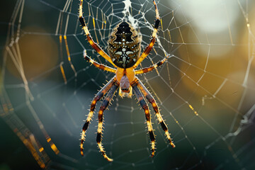 Spider in the web macro close-up