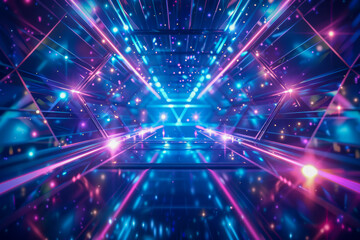 Abstract Futuristic Tunnel with Vibrant Neon Lights and Perspective