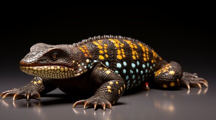 Magnificent Mexican Beaded Lizard on solid background.