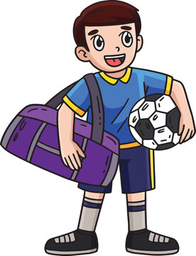Soccer Boy with Sports Bag Cartoon Colored Clipart