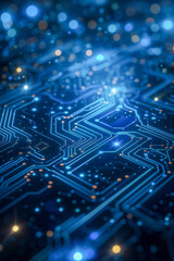 Obraz premium Intricate Electronic Circuitry with Luminous Blue Lines and Nodes