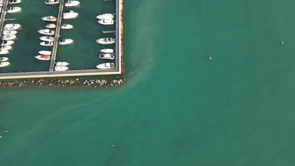 Italy, Peschiera del Garda, Lake Garda - Aerial view of the port of Lake Como. Yacht Club. Moored...