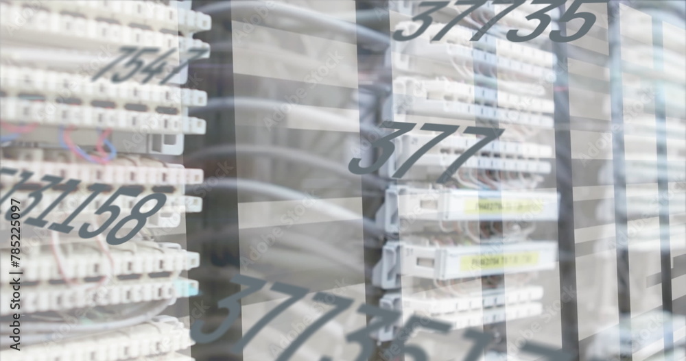 Poster image of numbers and data processing over computer servers