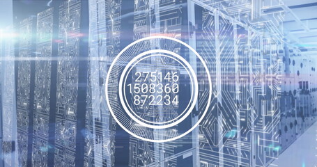 Image of numbers and data processing over computer servers
