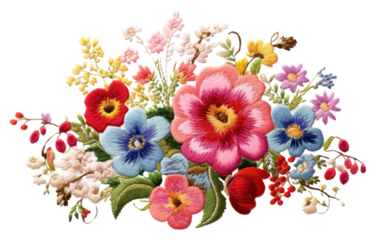 PNG  Bouquet of flowers in embroidery style pattern plant art.
