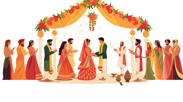 A traditional Indian wedding with colorful decorations
