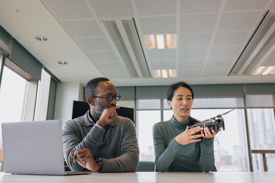 Team working on drone development using artificial intelligence
