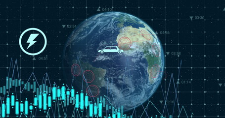 Image of globe over data processing