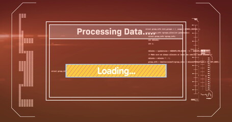 Image of data processing text over screen and computer servers