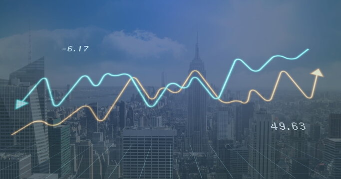 Image of cityscape over data processing