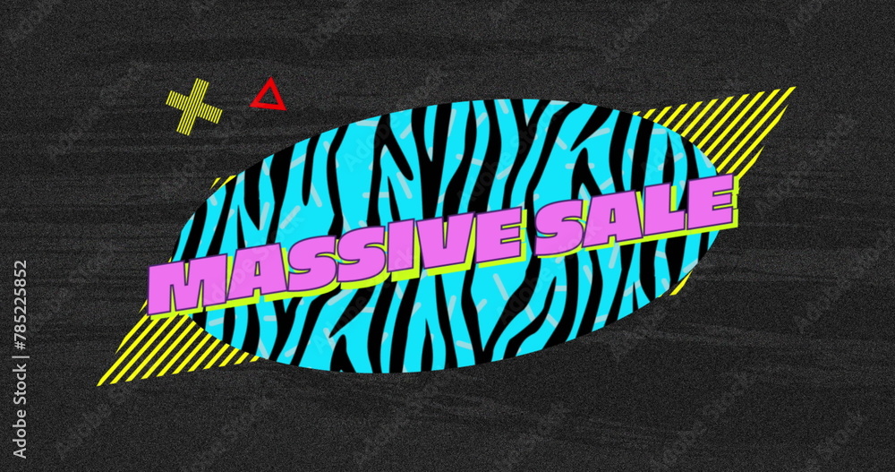 Poster image of massive sale text on retro speech bubble with abstract shapes