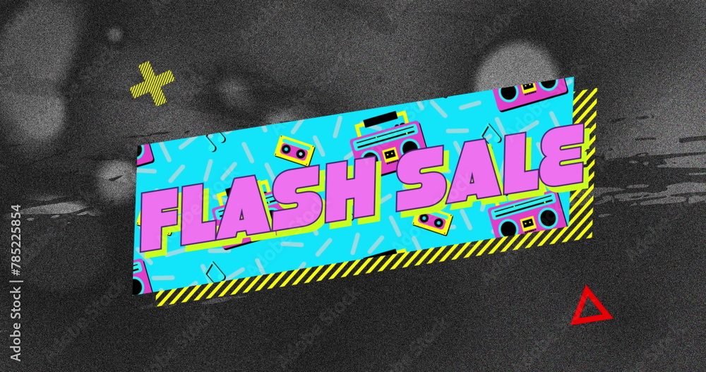 Poster image of flash sale text on retro speech bubble with abstract shapes
