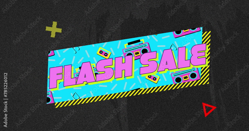 Poster image of flash sale text on retro speech bubble with abstract shapes