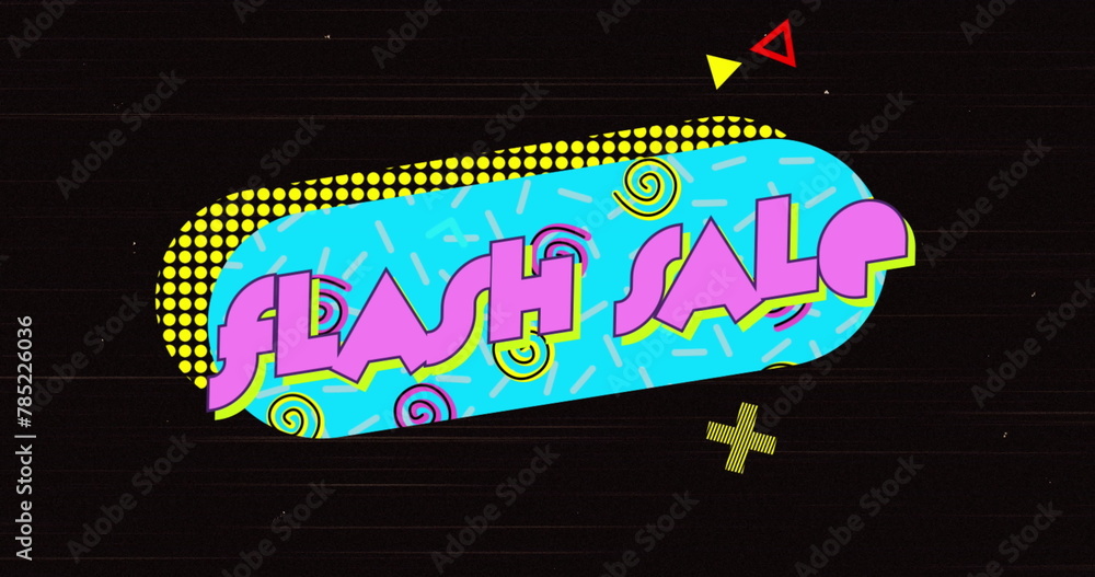 Poster image of flash sale text on retro speech bubble with abstract shapes