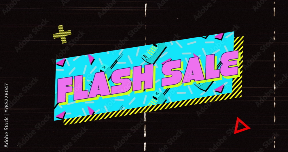 Poster image of flash sale text on retro speech bubble with abstract shapes