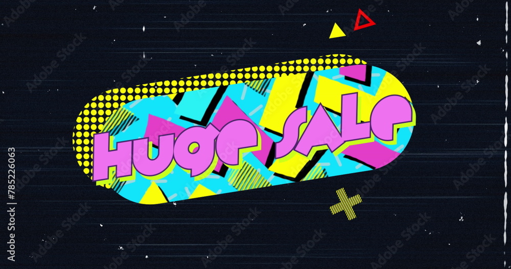 Poster image of huge sale text on retro speech bubble with abstract shapes