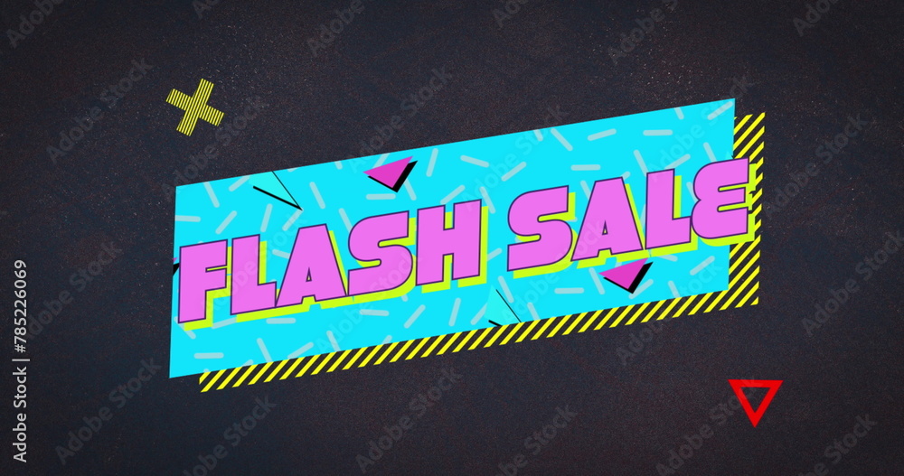 Poster image of flash sale text on retro speech bubble with abstract shapes