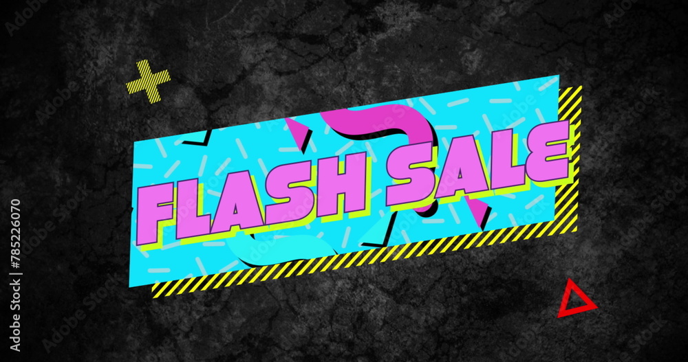 Poster image of flash sale text on retro speech bubble with abstract shapes