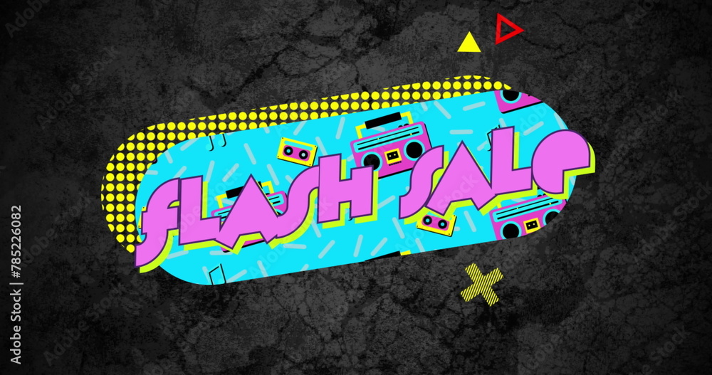 Poster image of flash sale text on retro speech bubble with abstract shapes