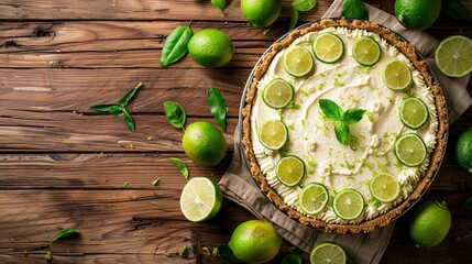  Key lime pie on a wooden background