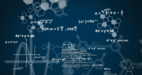 Obraz premium Image of data processing and mathematical equations on black background