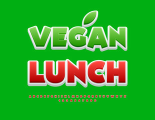 Vegan healthy banner Vegan Lunch with creative Font. Red Alphabet Letters and Numbers set.