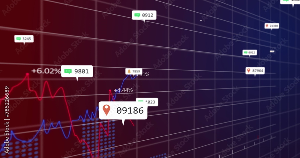 Poster image of notification bars with multiple graphs and changing numbers over black background