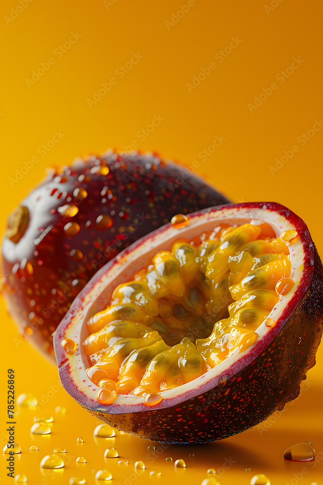 Wall mural Passion fruit isolated on yellow background - Wall murals