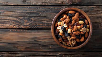 nuts in a bowl on a wooden background