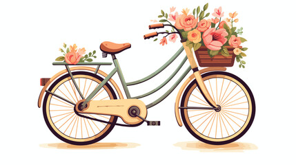 Fototapeta na wymiar A vintage bicycle with a basket full of flowers flat vector