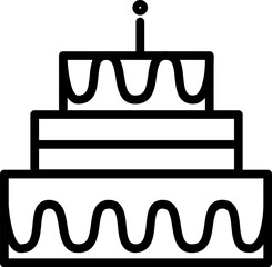 Tall multi tiered cake, birthday party symbol. Outline of festive biscuit cake for design of children entertainment center. Simple linear icon isolated on white background