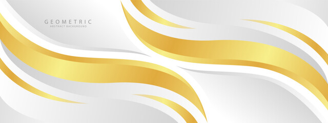 White abstract background with wave geometric lines shiny gold color
