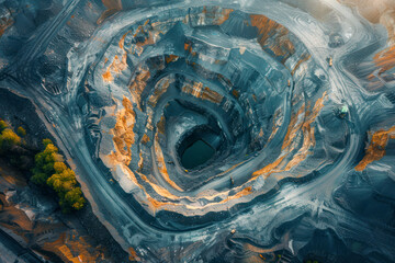 Obraz premium Industry Banner Open pit mine, extractive industrial for coal, aerial top view drone. Top view.