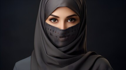 Naklejka premium Portrait of a veiled woman wearing burqa isolated on black background