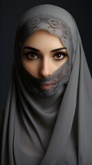 Naklejka premium Portrait of a veiled woman wearing burqa isolated on grey background