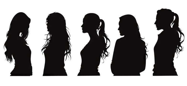 Black silhouettes of women. Transparent background