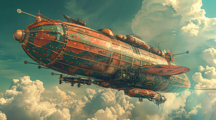3D ation of a flying organic fantasy airship