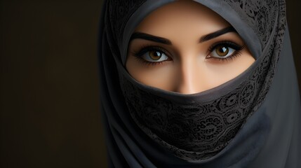 Naklejka premium Portrait of a veiled woman wearing burqa isolated on grey background