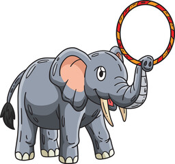 Circus Elephant with a Hula Hoop Cartoon Clipart